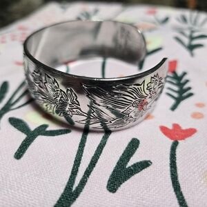 Vintage "Leonard" Pewter Cuff Bracelet, Chyrsanthemum Pewter Cuff